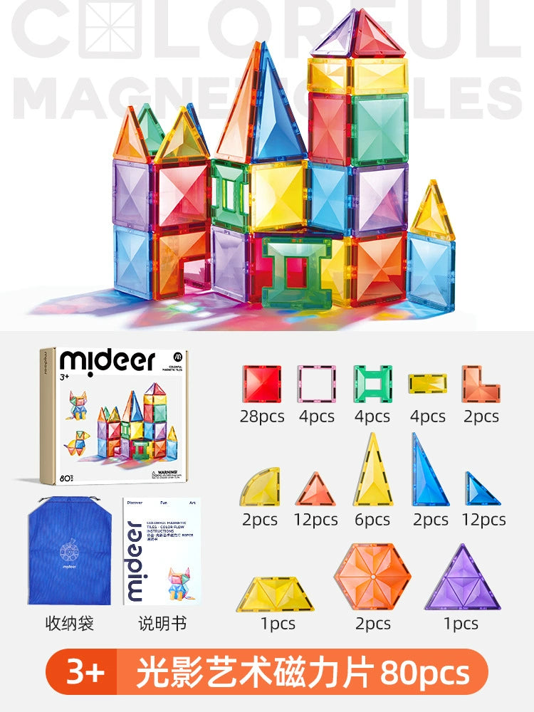 Mastering Light & Logic: 80-Piece Artistic Magnetic Tiles