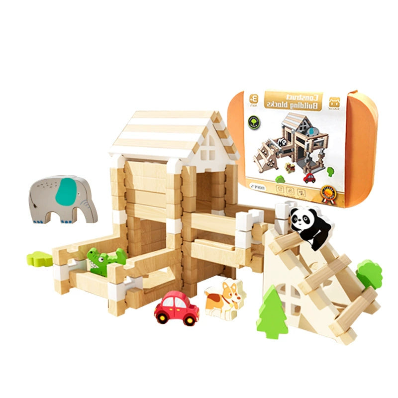 Natural Wood Architectural Building Set - Storage Box Edition ( 110pcs )