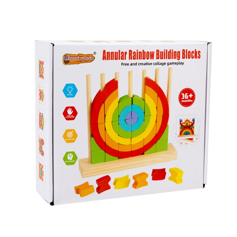 Annular Rainbow Wooden Building Blocks - Montessori Logic & Creative Art Set
